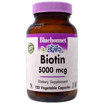 Вітамін Bluebonnet Nutrition Біотин (B7) 5000 мкг, Biotin, 120 вегетаріанських капсул (BLB0448) Вінниця