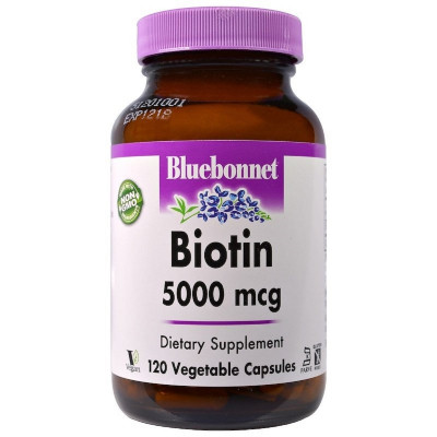 Вітамін Bluebonnet Nutrition Біотин (B7) 5000 мкг, Biotin, 120 вегетаріанських капсул (BLB0448) Вінниця - фото 1
