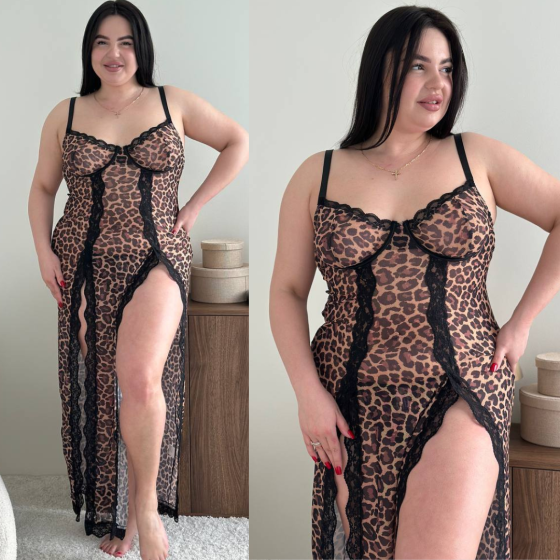 Жіноча нічна леопардова сорочка великих розмірів сукня для сну PLUS SIZE для дому з вирізами  3XL Одеса