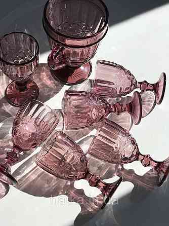 Набір для напоїв 7 предметів 6 шт. келихів + графин 1 л «Вінтаж» 300 мл рожевий Київ