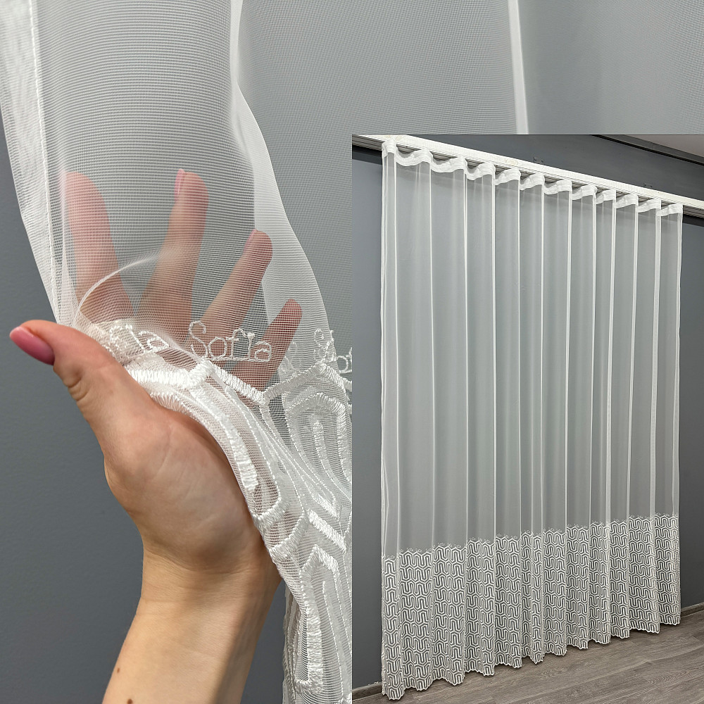 Тюль фатин з вишивкою колір молочний 1505т Київ - фото 1