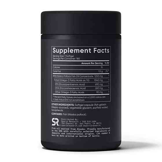 Рыбий жир Sports Research Omega-3 Fish Oil Alaska 1250mg 180 гел капс Киев