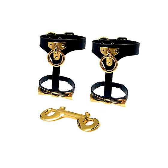 Поножі з італійської шкіри із золотими деталями Butterfly cuffs UPKO Sex Aura Київ