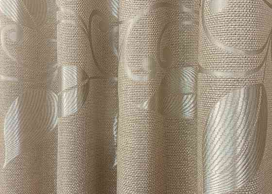 Шторна тканина льон рогожка "Листя" колір бежевий 1693ш Київ