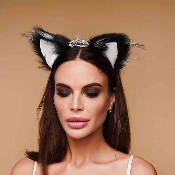 Меховые ушки кошки, Черные с белым OKOVA Sex Aura Киев