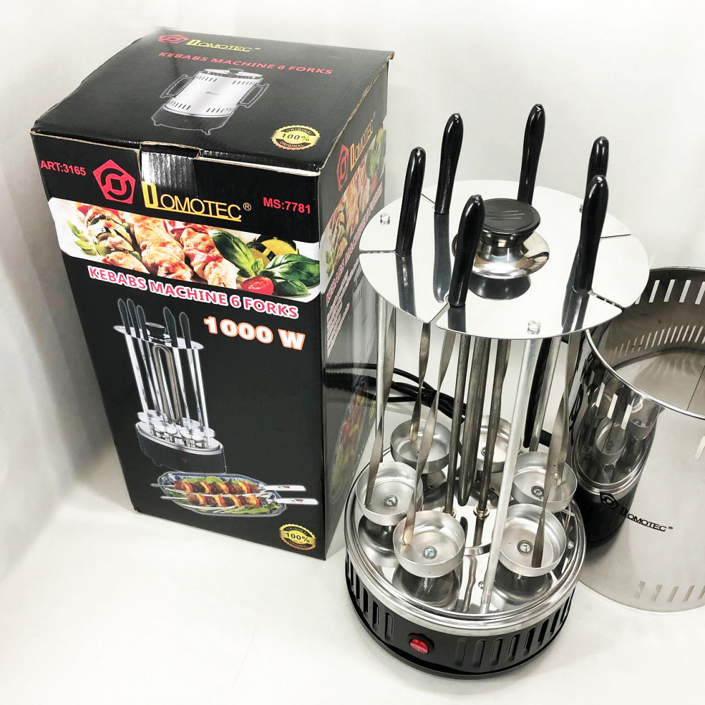 Шашличниця електрична Domotec MS-7781 на 6 шампурів 1000Вт вертикальна з нержавіючої сталі YZ-28 Івано-Франківськ - фото 9
