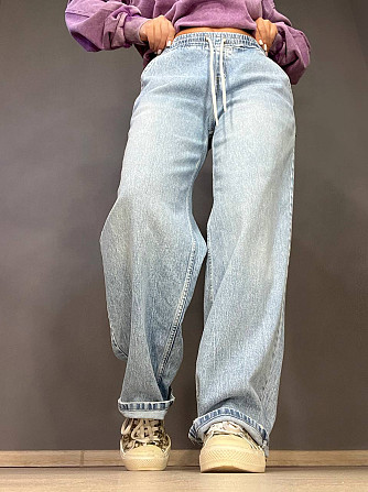 Джинсы женские I8 52422 Palazzo Jeans талия на резинке со шнурком широкий крой палаццо голубые, голу Одесса - изображение 8