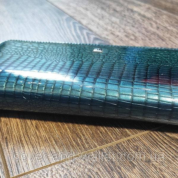 Бірюзовий лаковий жіночий гаманець на блискавці з натуральної шкіри Hassion Київ - фото 8