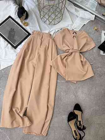 Жіночий базовий брючний костюм-двійка з креп костюмки Беж, 42/44 Одеса