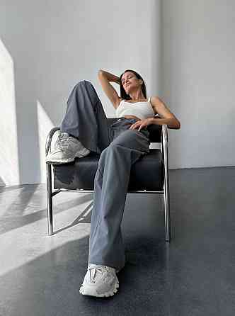 Женские базовые легкие брюки палаццо лён Графит, 46/48 Одесса