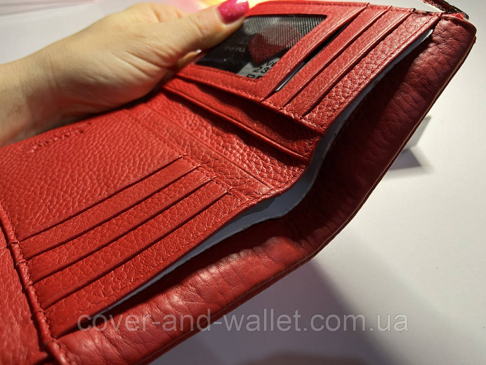 Компактный женский кожаный кошелек красного цвета на магнитах H Verde Киев - изображение 9