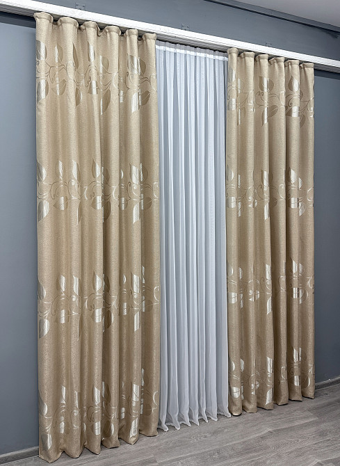 Комплект готових штор VR-Textil Льон Рогожка № 1693ш Бежевий 100х270 см 2 шт (31-0083) Київ - фото 4