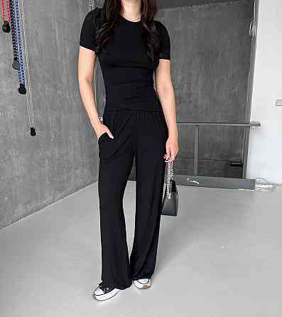 Жіночий прогулянковий костюм: футболка та штани з турецької віскози Чорний, 44/46 Одеса