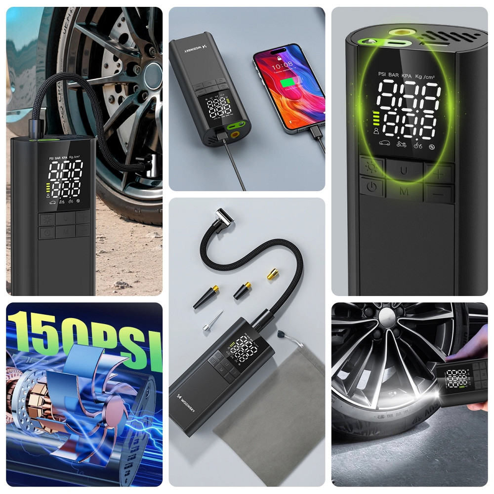 Автомобільний портативний компресор Wozinsky WPEP-8000 150 PSI, Power Bank 8000 мАг, Black Винница - изображение 7
