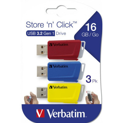 USB флеш накопитель Verbatim 3x16GB Store 'n' Click Red/Blue/Yellow USB 3.2 (49306) Винница - изображение 7