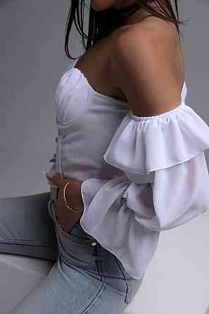 Женский романтичный топ с чашками декорирован пуговицами креп-дайвинг + креп-шифон Одесса