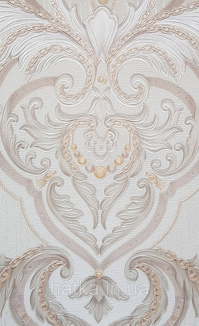 Шпалери вінілові на флізеліні AdaWall Seyyah 1.06х10 вензелю завитки великі структурні срібло на білому Київ - фото 1