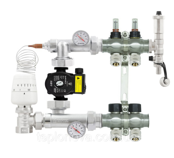 Колектор в зборі на 2 пари виходів нержавійка  "Raftec" для Теплої Підлоги з розходомірами Чернівці