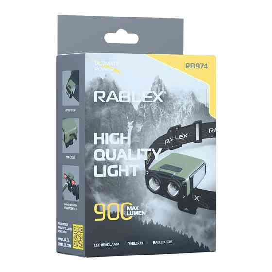 Налобний ліхтар Rablex RB974, біле + фарбоване світло, Type-C, 900 Lumen, велокріплення, Сенсор Дніпро