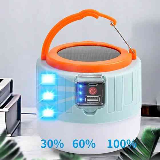 Фонарик аккумуляторный светодиодный с USB разъёмом повербанк солнечная батарея 11 на 9.5 см голубой Киев