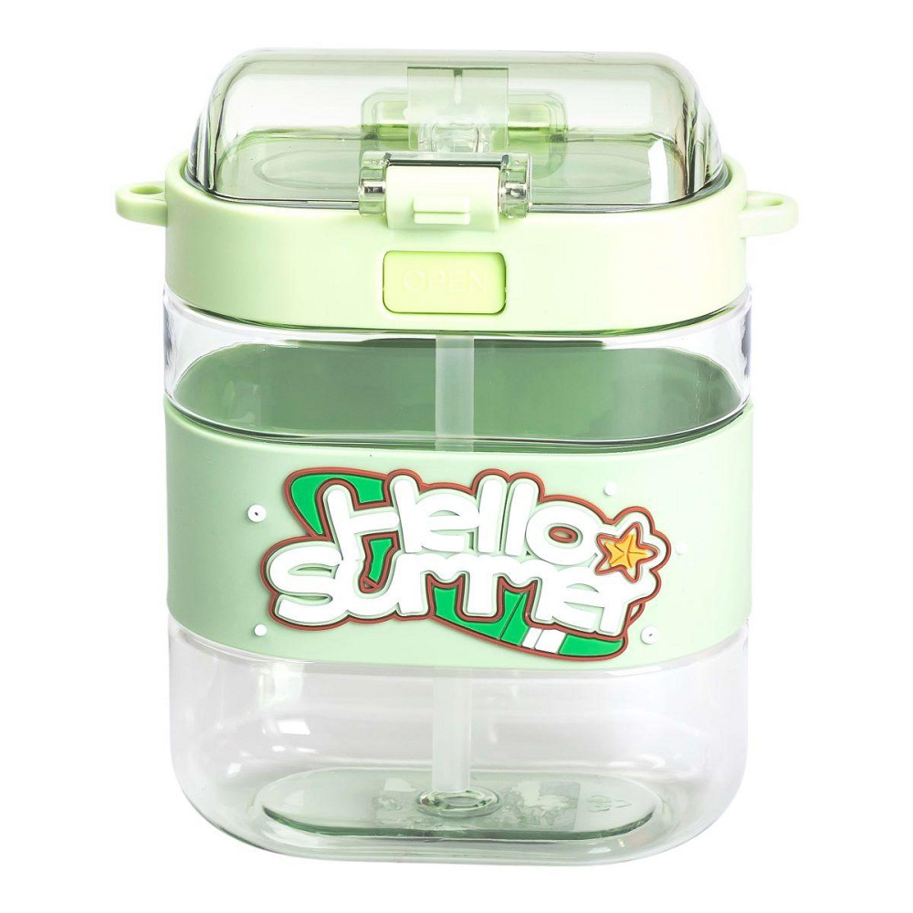 Пляшка для води дитяча з трубочкою та ремінцем 560 мл пляшечка для пиття в школу 15 см Зелена HP-14-36GR Київ - фото 3