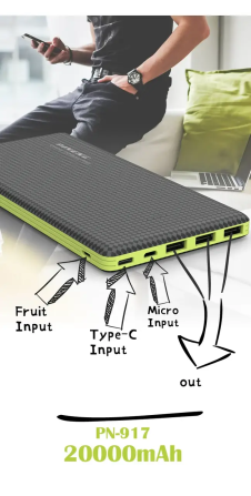 Зовнішній акумулятор Power Bank Pineng PN-917 20000mAh (Чорний) Вінниця - фото 11