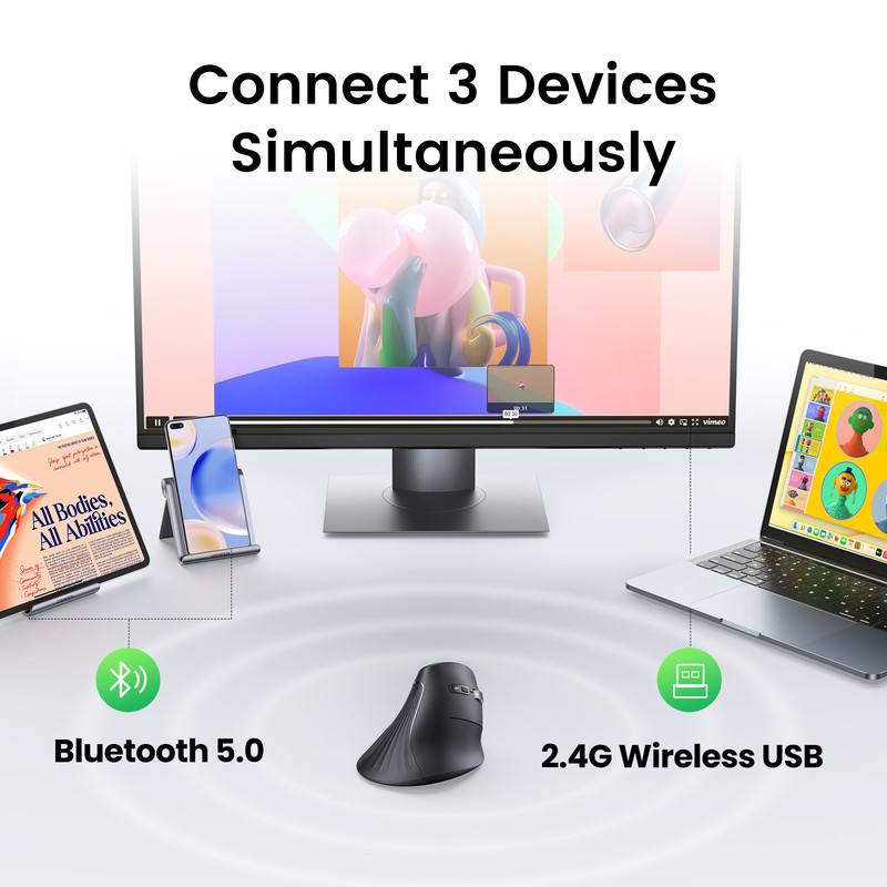 Маніпулятор миша бездротова UGREEN MU008 Multi-mode Vertical Mouse White Одеса - фото 17