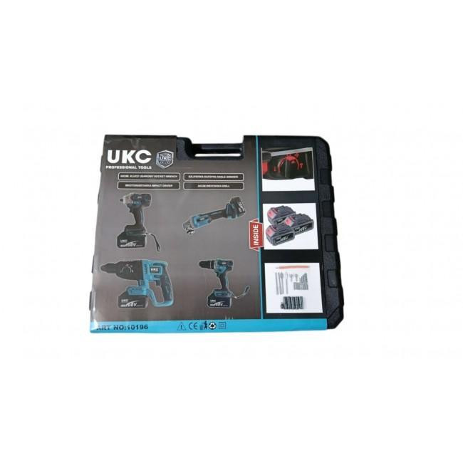 Набір акумуляторних інструментів 4-в-1 UKC: шуруповерт, гайковерт, кутова шліфувальна машина Одеса - фото 1