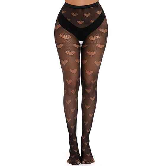 Колготки сітка з візерунком сердечка жіночі one size чорний Київ