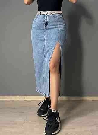 Юбка женская джинсовая Vanver 2030 длинная с боковым разрезом и ремнем голубая, голубой, 31, 31, 85 см, 106 см Киев