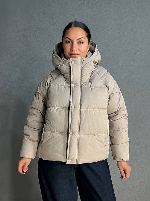 Куртка женская Haiziyuan 8589 средняя длина с капюшоном бежевая, бежевый, XL Киев - изображение 1