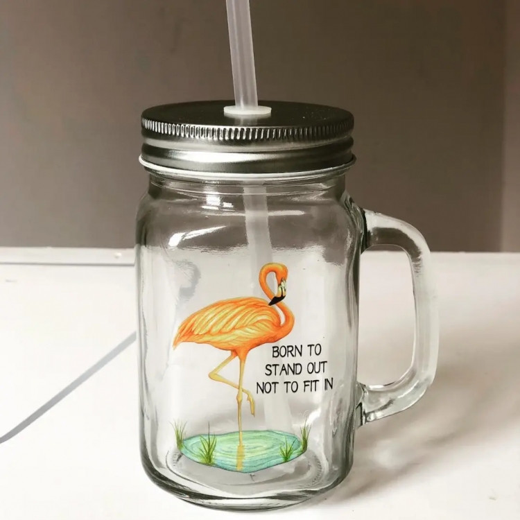 Банка с ручкой, крышкой и трубочкой Фламинго 450 мл Винница - изображение 1
