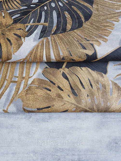 Шпалери вініл на флізеліні гарячого тиснення DU&KA Natura1.06х10 листя монстери пальми чорні золотисті Київ - фото 2