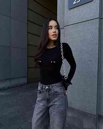 Жіночий базовий боді з акцентним пірсингом на грудях віскоза Чорний, 42/44 Одеса