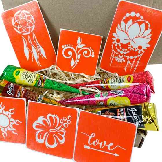 Набір кольорової хни з трафаретами для біо-тату №1 color-henna-set-01 Вінниця