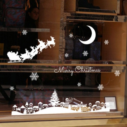 Новогодняя наклейка на окна Олени 35 на 50 см белый Киев - изображение 1