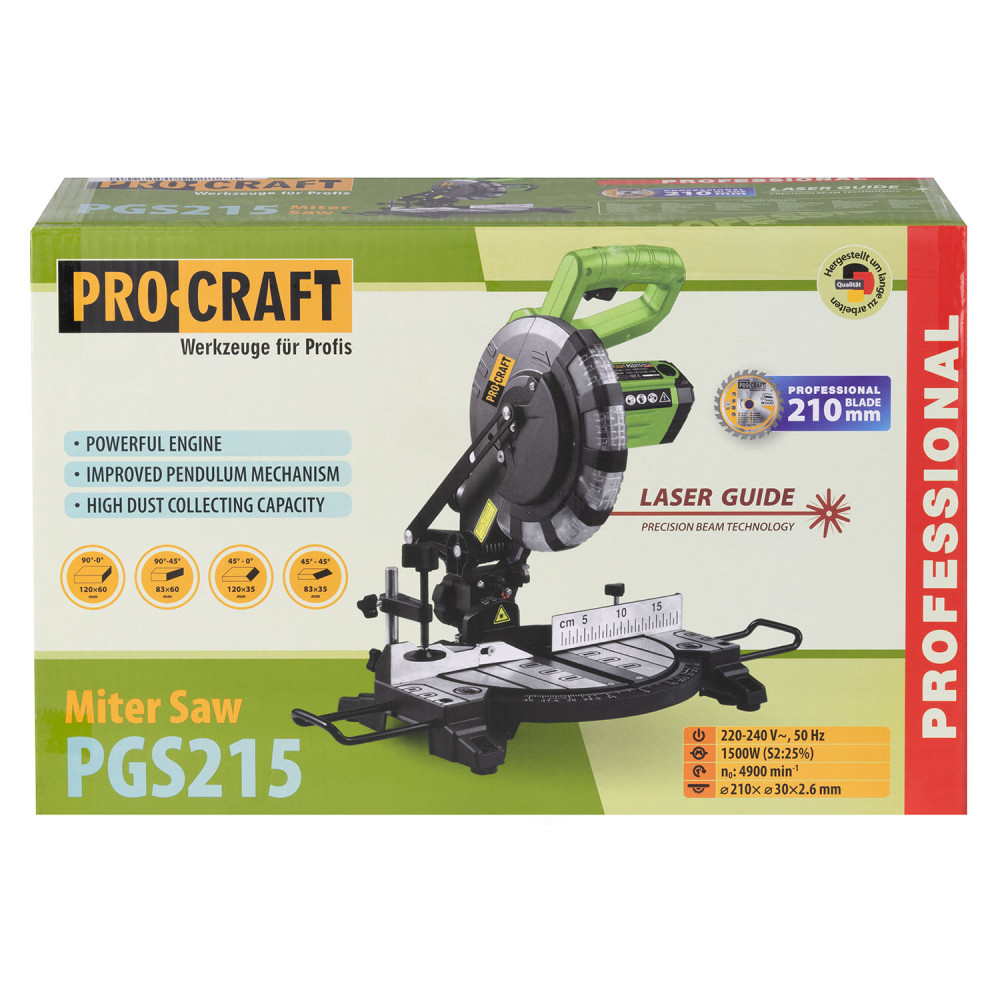 Торцювальна пила Procraft PGS215,Пила торцювальна торцовка 1500 Вт,Потужна торцювальна пила для дерева  210 мм Львів - фото 8