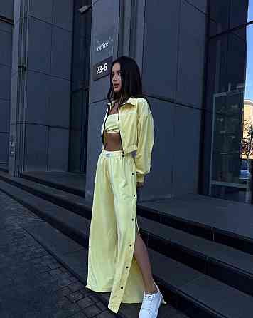 Женский теплый стильный костюм тройка из мягкого велюра. Лимонный, 46/48 Одесса