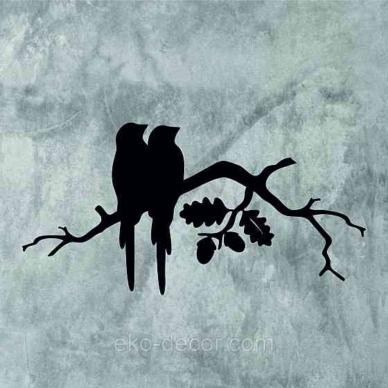 Декоративное настенное Панно «Две птички на ветке», Декор на стену 70*35 см, Черный Киев