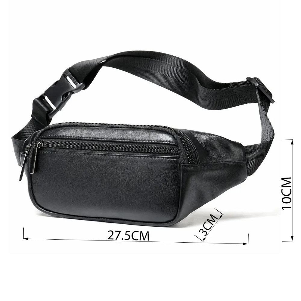 Сумка бананка мужская кожаная, Повседневная мужская сумка на грудь поясная бананка черная IX-18 Львов - изображение 2