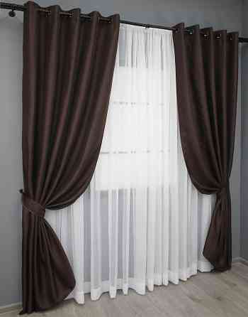 Комплект штор на люверсах VR-Textil Лен-блэкаут Лен Мешковина № 291ш Венге 150х250см 2 шт (37-0003) Киев