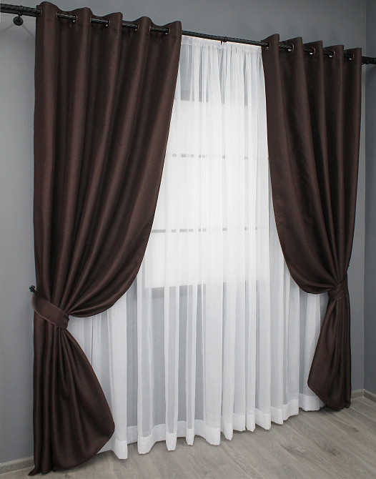 Комплект штор на люверсах VR-Textil Лен-блэкаут Лен Мешковина № 291ш Венге 150х250см 2 шт (37-0003) Киев - изображение 3