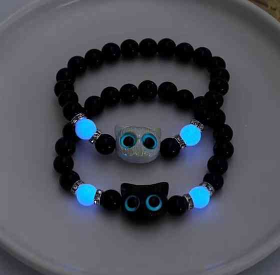 Парні браслети з котиками на резинці, світяться в темряві, набір 2 шт Київ
