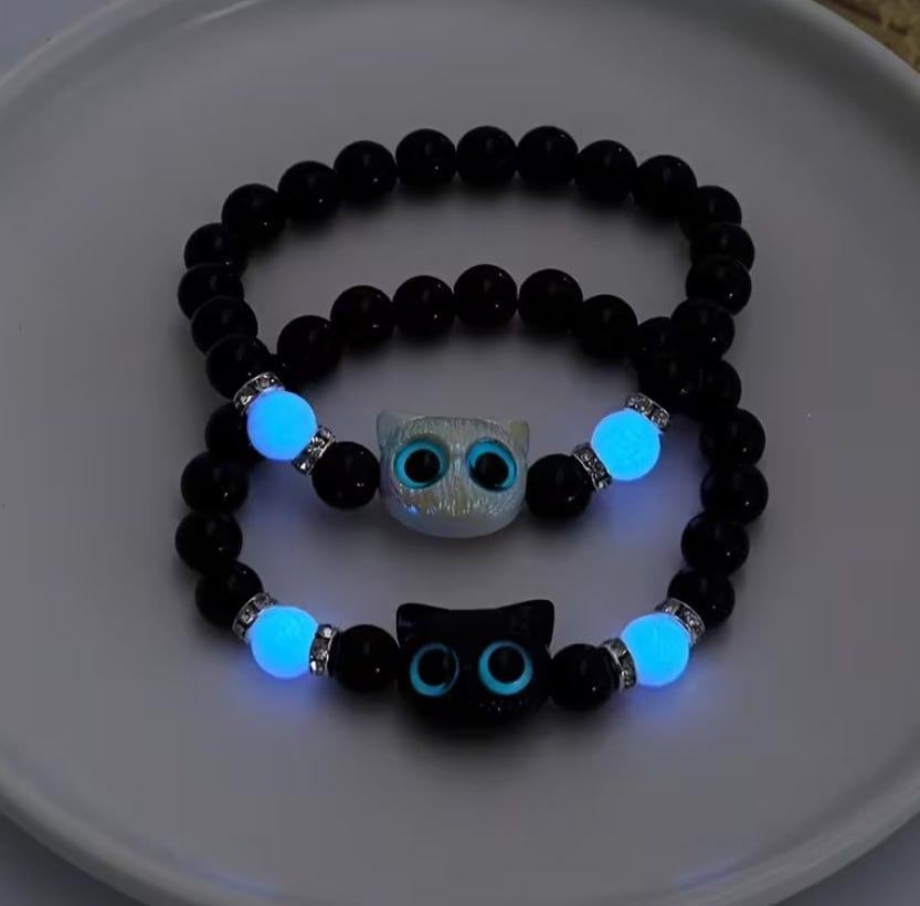 Парні браслети з котиками на резинці, світяться в темряві, набір 2 шт Київ - фото 2