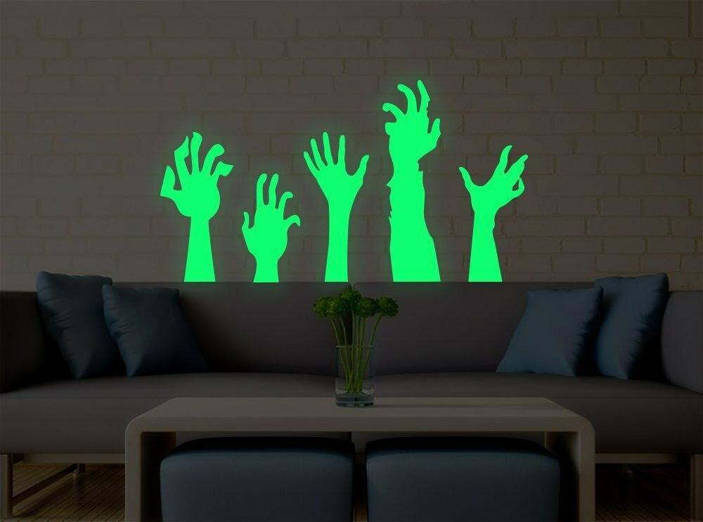 Наклейки на Хэллоуин Руки фосфорные светящиеся в темноте для декора стен салатовые Киев - изображение 8