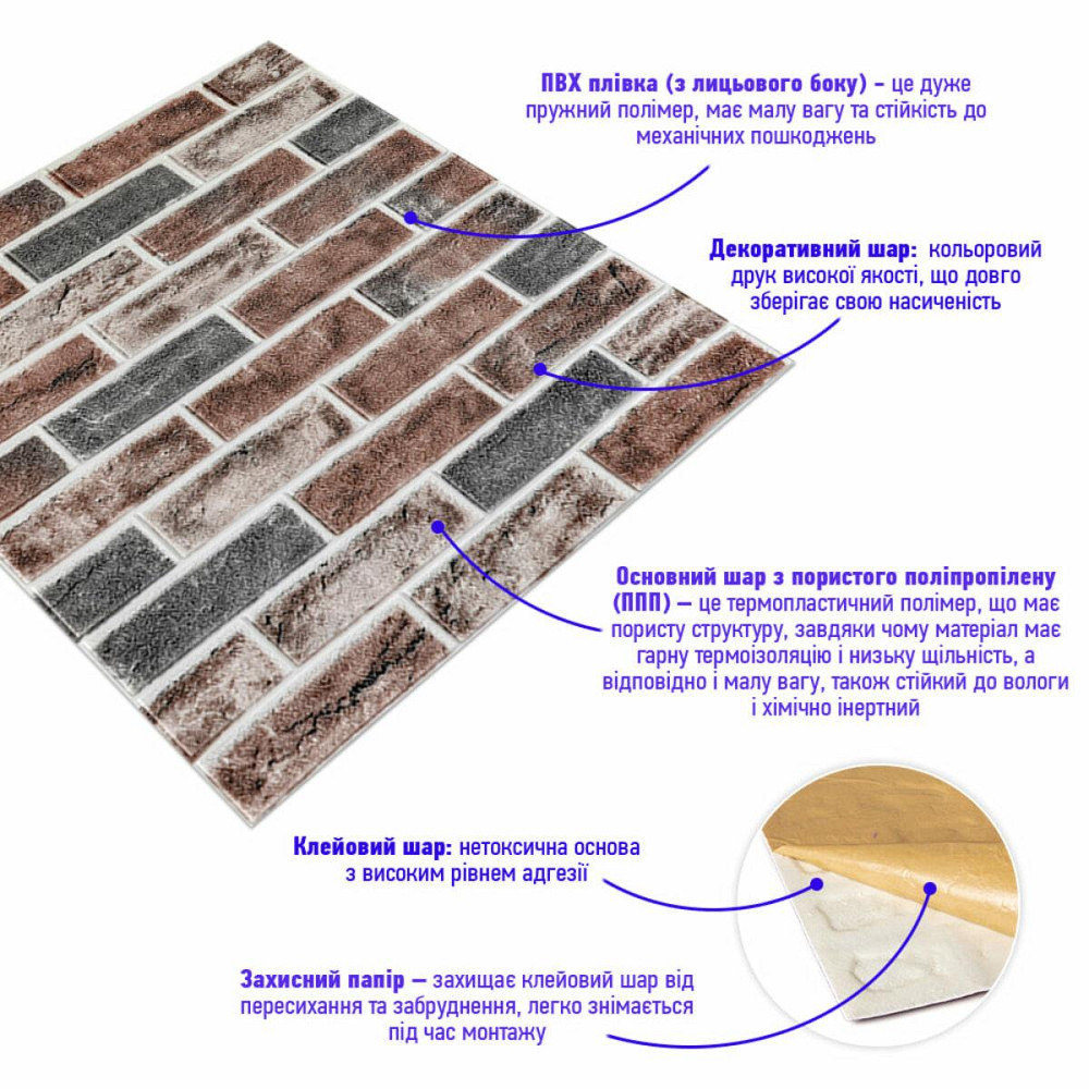 Самоклеюча 3D панель під цеглу клінкер помаранчевий 700x700x4мм (414) SW-00000769 Дніпро - фото 2