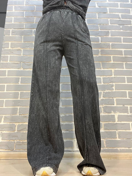 Костюм жіночий Coast Moda 4232 варений тай-дай брюки палаццо з футболкою оверсайз серце графіт, графіт, M Київ - фото 10