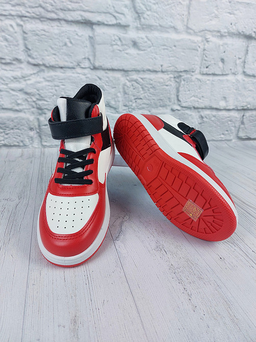 Дитячі демісезонні кросівки хайтопи червоно-білі для хлопчиків 31,33,34,36 Миколаїв - фото 6