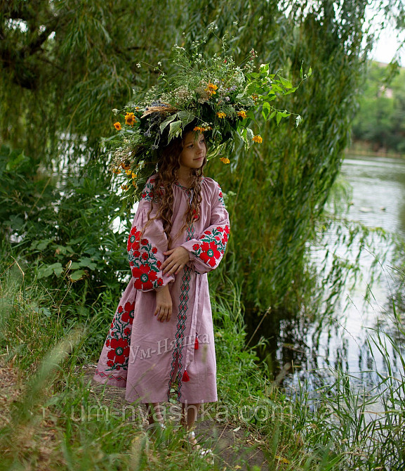 Дитяче вишите плаття натуральне полотно "Квіті Прагі" р.140-146 Кривий Ріг - фото 1