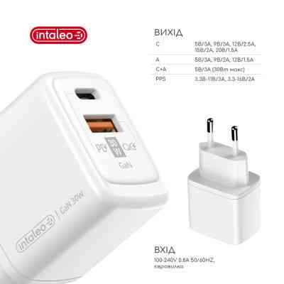Зарядное устройство Intaleo 30W GAN USB-C PD+USB-A QC 3.0 white (1283126578274) Винница